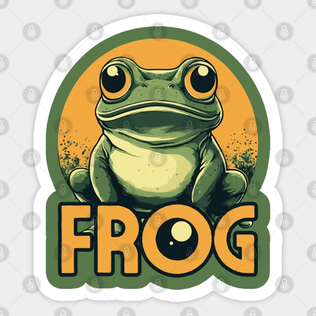 Cute Retro Frog with Green and Orange Tones Sticker by TuncGK